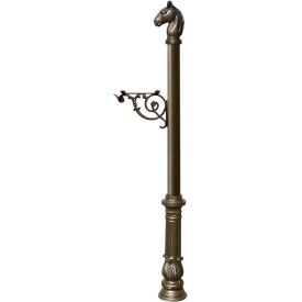 Lewiston Equine Post Only w/Bracket, Horsehead Finial & Decorative Ornate Base, Bronze