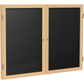 Ghent® 2 Door Enclosed Flannel Letter Board w/Oak Frame, 60"W x 48"H, Black