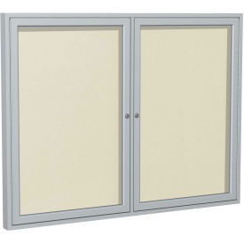 Ghent® 2 Door Enclosed Vinyl Bulletin Board, Ivory w/Silver Frame, 60"W x 36"H