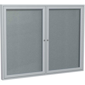 Ghent® 2 Door Enclosed Vinyl Bulletin Board, Stone w/Silver Frame, 60"W x 36"H