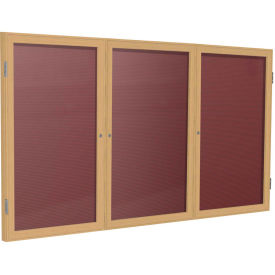 Ghent® 3 Door Enclosed Flannel Letter Board w/Oak Frame, 72"W x 48"H, Burgundy