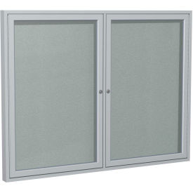 Ghent® 2 Door Enclosed Vinyl Bulletin Board, Silver w/Silver Frame, 60"W x 36"H