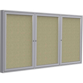 Ghent® 3 Door Enclosed Fabric Bulletin Board, Beige Fabric/Silver Frame, 72"W x 36"H