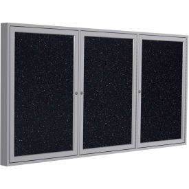 Ghent® 3 Door Enclosed Recycled Rubber Bulletin Board, 96"W x48"H, Confetti w/Silver Frame