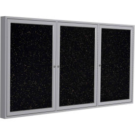 Ghent® 3 Door Enclosed Recycled Rubber Bulletin Board, 96"W x48"H, Tan Speckled w/Silver Frame