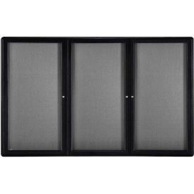 Ghent® 3 Door Ovation Bulletin Board, Gray Fabric/Black Frame, 72-1/8"W x 48-1/8"H