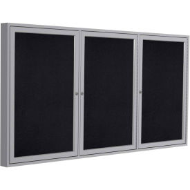 Ghent® 3 Door Enclosed Recycled Rubber Bulletin Board, 72"W x48"H, Black w/Silver Frame