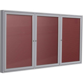 Ghent® 3 Door Enclosed Flannel Letter Board w/Silver Frame, 96"W x 48"H, Burgundy