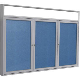 Ghent® 3 Door Enclosed Vinyl Bulletin Board w/Header, Ocean w/Silver Frame, 72"W x 36"H