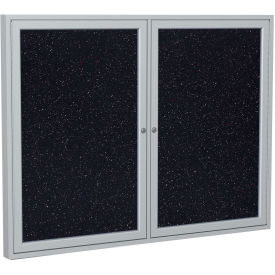 Ghent® 2 Door Enclosed Recycled Rubber Bulletin Board, 48"W x36"H, Confetti w/Silver Frame