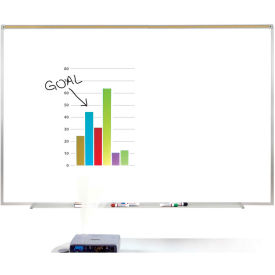 Ghent Porcelain Magnetic Projection Whiteboard w/ 1" Maprail, White, 96-1/2 x 48-1/2