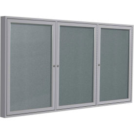 Ghent® 3 Door Enclosed Vinyl Bulletin Board, Stone w/Silver Frame, 72"W x 36"H