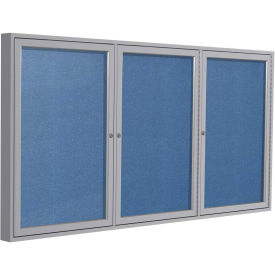 Ghent® 3 Door Enclosed Vinyl Bulletin Board, Ocean w/Silver Frame, 96"W x 48"H