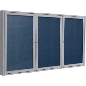 Ghent® 3 Door Enclosed Vinyl Bulletin Board, Navy w/Silver Frame, 72"W x 36"H