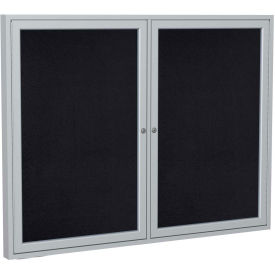 Ghent® 2 Door Enclosed Recycled Rubber Bulletin Board, 48"W x36"H, Black w/Silver Frame