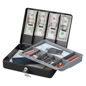 SentrySafe Deluxe Cash Box, Key Lock, 11-13/16"W x 9-1/4"D x 3-9/16"H, Black