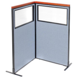 36-1/4"W x 61-1/2"H Deluxe Freestanding 2-Panel Corner Divider with Partial Window, Blue