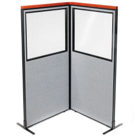 36-1/4"W x 73-1/2"H Deluxe Freestanding 2-Panel Corner Divider with Partial Window, Gray