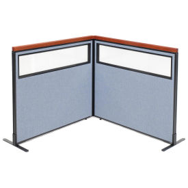 48-1/4"W x 43-1/2"H Deluxe Freestanding 2-Panel Corner Divider with Partial Window, Blue