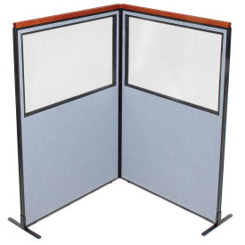 48-1/4"W x 73-1/2"H Deluxe Freestanding 2-Panel Corner Divider with Partial Window, Blue