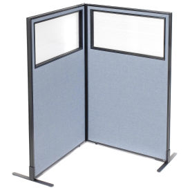 36-1/4"W x 60"H Freestanding 2-Panel Corner Room Divider with Partial Window, Blue