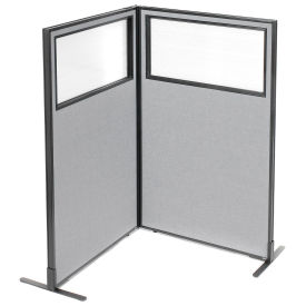 36-1/4"W x 60"H Freestanding 2-Panel Corner Room Divider with Partial Window, Gray