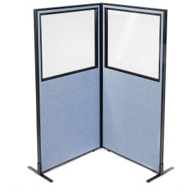 36-1/4"W x 72"H Freestanding 2-Panel Corner Room Divider with Partial Window, Blue