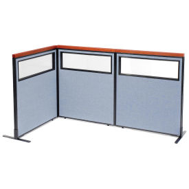 36-1/4"W x 43-1/2"H Deluxe Freestanding 3-Panel Corner Divider with Partial Window, Blue