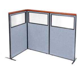 36-1/4"W x 61-1/2"H Deluxe Freestanding 3-Panel Corner Divider with Partial Window, Blue