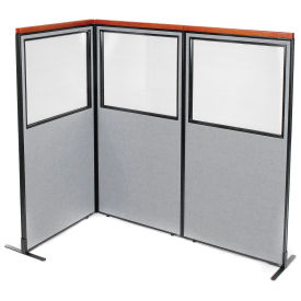 36-1/4"W x 73-1/2"H Deluxe Freestanding 3-Panel Corner Divider with Partial Window, Gray