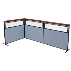 48-1/4"W x 43-1/2"H Deluxe Freestanding 3-Panel Corner Divider with Partial Window, Blue