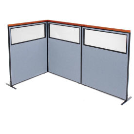 48-1/4"W x 61-1/2"H Deluxe Freestanding 3-Panel Corner Divider with Partial Window, Blue