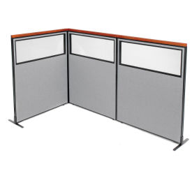 48-1/4"W x 61-1/2"H Deluxe Freestanding 3-Panel Corner Divider with Partial Window, Gray