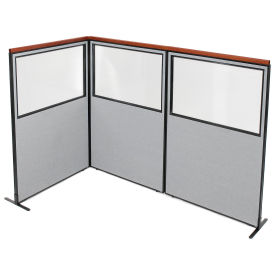 48-1/4"W x 73-1/2"H Deluxe Freestanding 3-Panel Corner Divider with Partial Window, Gray