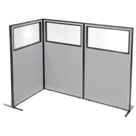 36-1/4"W x 60"H Freestanding 3-Panel Corner Room Divider with Partial Window, Gray