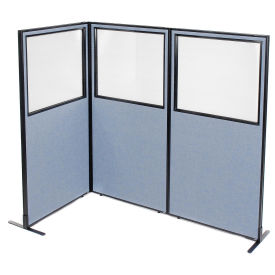 36-1/4"W x 72"H Freestanding 3-Panel Corner Room Divider with Partial Window, Blue