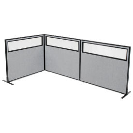 48-1/4"W x 42"H Freestanding 3-Panel Corner Room Divider with Partial Window, Gray