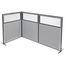 48-1/4"W x 60"H Freestanding 3-Panel Corner Room Divider with Partial Window, Gray