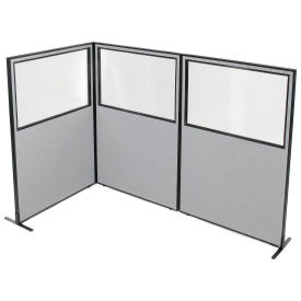 48-1/4"W x 72"H Freestanding 3-Panel Corner Room Divider with Partial Window, Gray