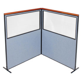 60-1/4"W x 73-1/2"H Deluxe Freestanding 2-Panel Corner Divider with Partial Window, Blue