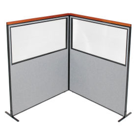 60-1/4"W x 73-1/2"H Deluxe Freestanding 2-Panel Corner Divider with Partial Window, Gray