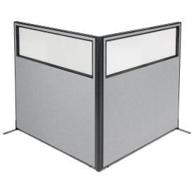 60-1/4"W x 60"H Freestanding 2-Panel Corner Room Divider with Partial Window, Gray