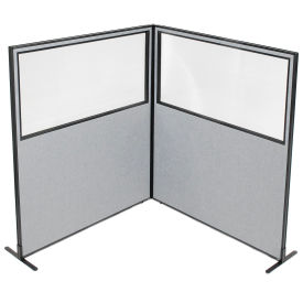 60-1/4"W x 72"H Freestanding 2-Panel Corner Room Divider with Partial Window, Gray