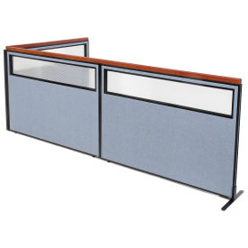 60-1/4"W x 43-1/2"H Deluxe Freestanding 3-Panel Corner Divider with Partial Window, Blue