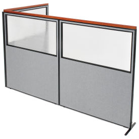 60-1/4"W x 73-1/2"H Deluxe Freestanding 3-Panel Corner Divider with Partial Window, Gray