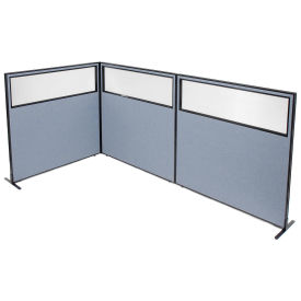 60-1/4"W x 60"H Freestanding 3-Panel Corner Room Divider with Partial Window, Blue