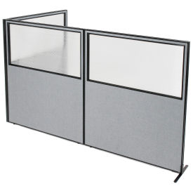 60-1/4"W x 72"H Freestanding 3-Panel Corner Room Divider with Partial Window, Gray