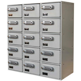 Hallowell Tablet/Cell Phone Locker 27x12x30-1/2 15 Door-3 Wide Digitech Locks Gray