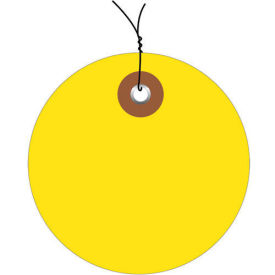 2" Diameter Pre-Wired Plastic Circle Tags, Yellow, 100 Pack