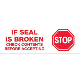 2"x55 Yds Printed Carton Sealing Tape "Stop If Seal Is Broken...", Red/White - Pkg Qty 6